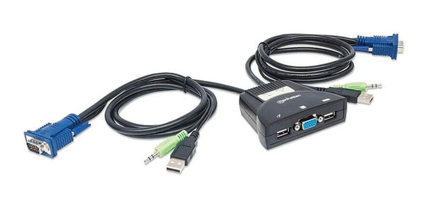 KVM 2 PC USB c/cables audio integrado Manhattan