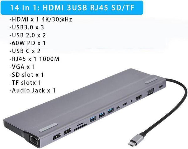 Docking USB-C Rocketek 14 en 1 Gigabit