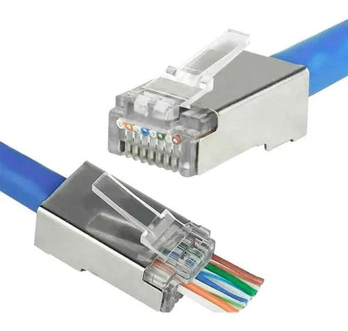 Conector RJ45 Pass trough CAT 6A 100 unidades BLINDADO