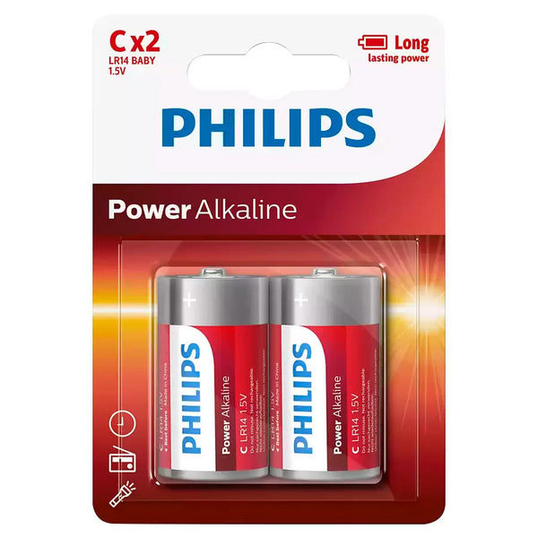 Pila Alcalina Philips C x 2 unidades (Gtia: Funcional)