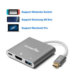 Adaptador Rocketek USB Tipo C a USB 3.0/HDMI/USB C 3.1