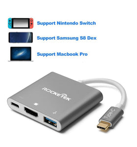 Adaptador Rocketek USB Tipo C a USB 3.0/HDMI/USB C 3.1