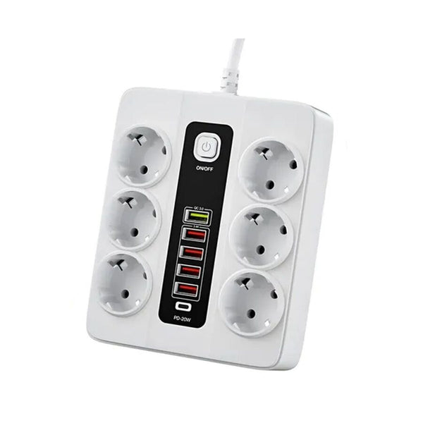 Alargue Zapatilla schuko a 6 schuko + 5 USB + 1 USB C